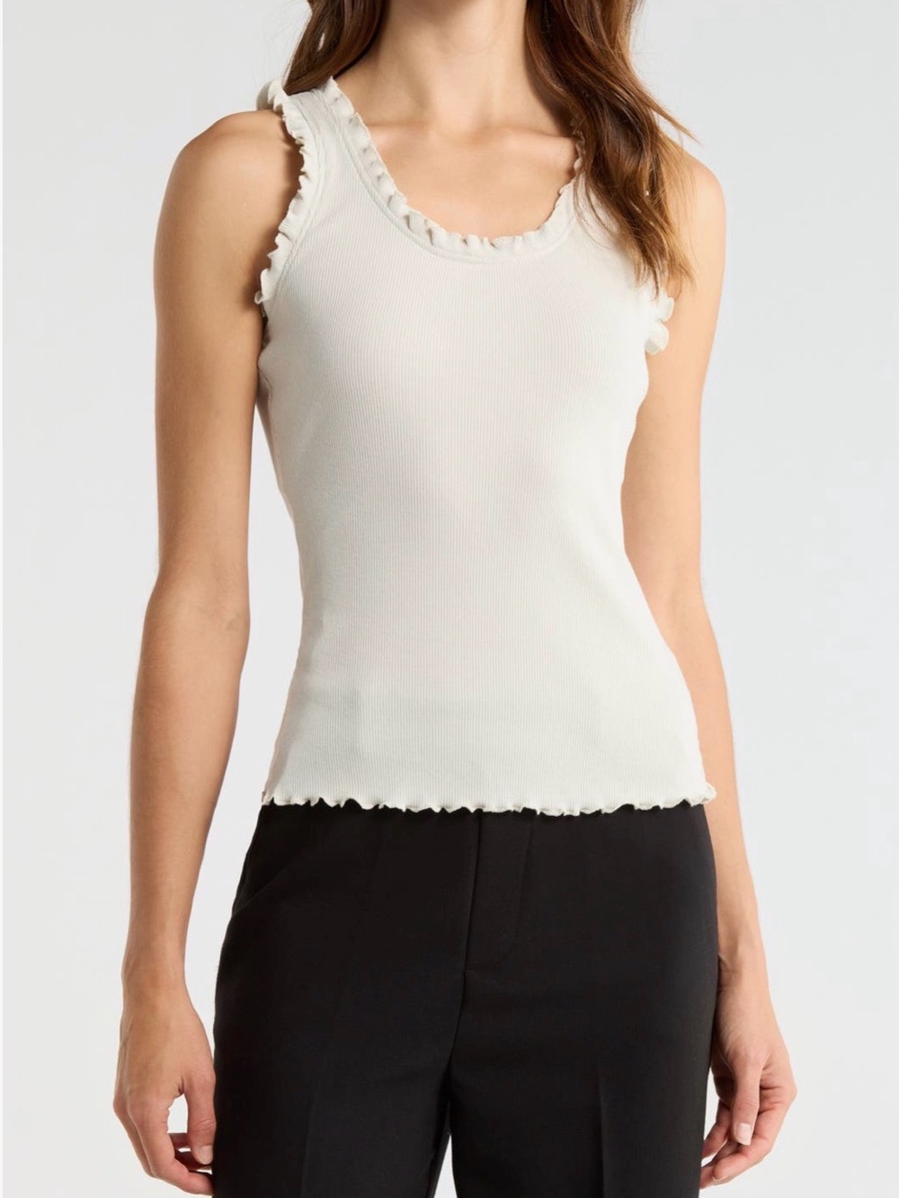 NWOT Vince Camuto Ruffle Rib Tank Ultra Burch Ruffle Trim Sleeveless Top XS